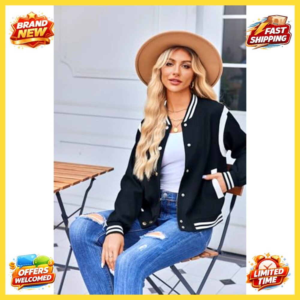 Lightweight Bomber Jacket Varsity Button Down Cas… - image 2